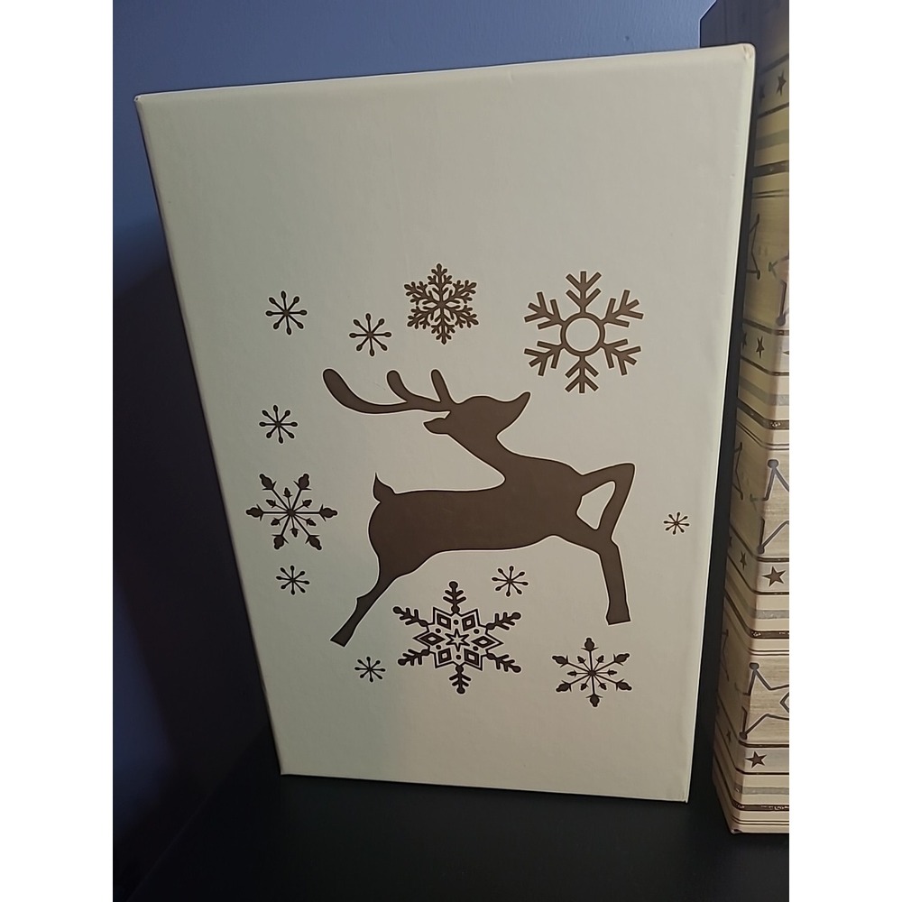3 Christmas Nesting Gift Boxes Holiday Golden Reindeer stars Storage Gift - Picture 5 of 16